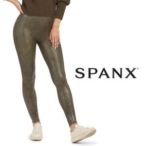 Spanx NWT Faux Leather Croc Shine Leggings - Darkened Olive - Size XS